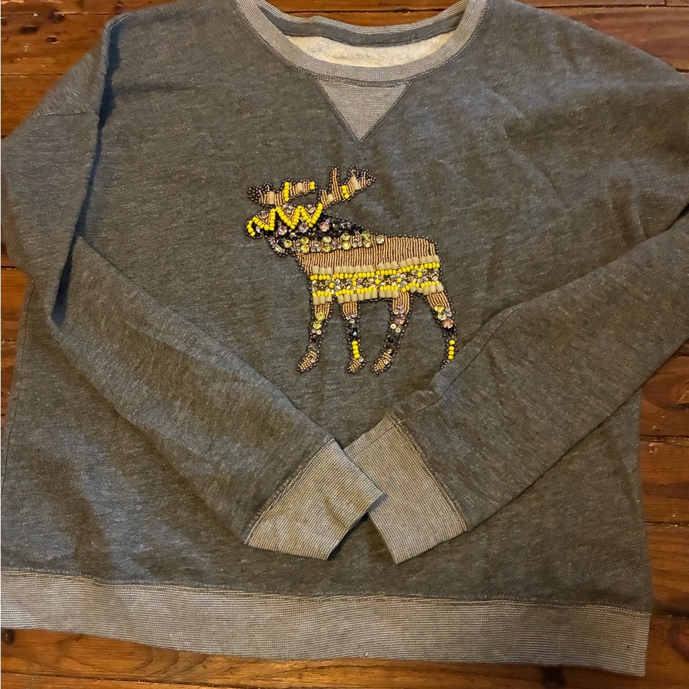 Abercrombie & Fitch Gray Sweatshirt with Moose Embroidery